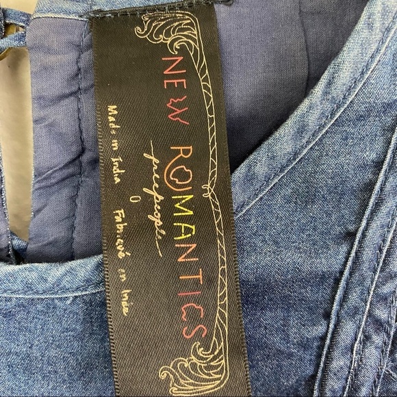 Free People New Romantics Highland Denim Dress Cut Outs Size 0 - Picture 11 of 12